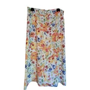 LC Lauren Conrad Floral Midi Skirt NWT Peach Blue Spring Womens M Cottagecore
